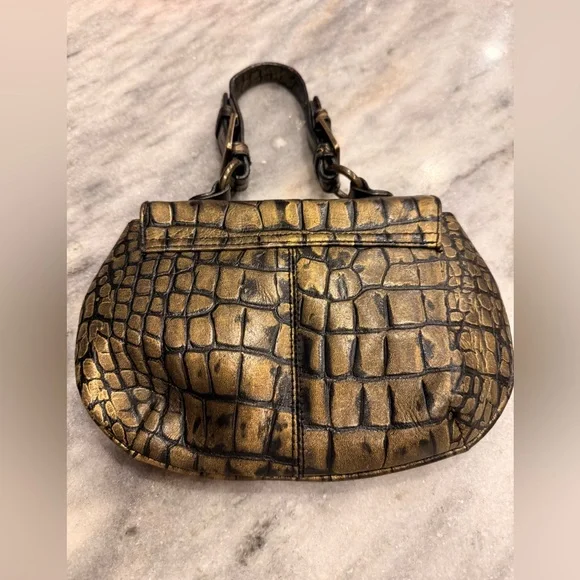 Rock out with this cool clutch by B. Johnson. Brass studs, faux alligator hide - Picture 3 of 6